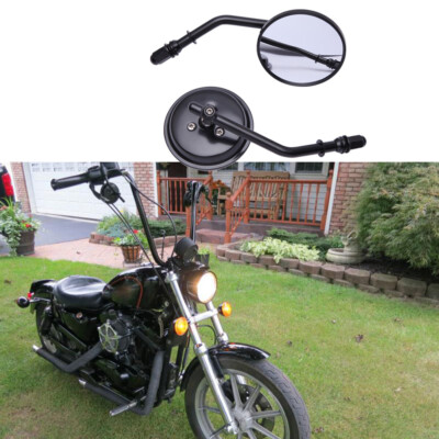 Black Round Motorcycle Mirrors – Fits Harley Sportster XL 883 / 1200 Bobber Chopper – KEEPDSGN