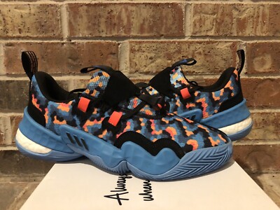 Trae Young 1 Pixels Basketball Shoes Athletic Sneakers GY0289 Blue Mens Size 9.5 Mens Adidas Trae Young 1 Basketball Shoe Pixel / Blue Orange  main image 4