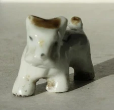 Terrier Dog Figure Standing Up Tail Up Ceramic Hand Painted Made Japan Miniature