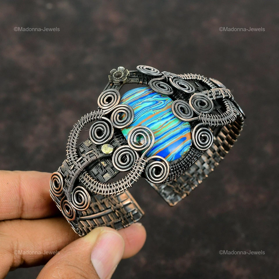 Радужная кальсилика проволока обернутая манжета регулируемый браслет медь ювелирные изделия для девочек - Изображение 3 из 4