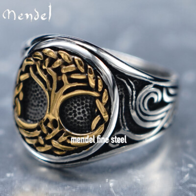 MENDEL Mens Gold Plated Stainless Steel Irish Celtic Tree of Life Ring Size 7-15