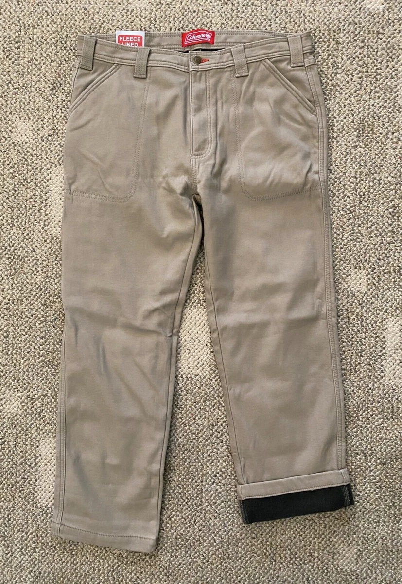 Mens Coleman Fleece Lined Canvas Utility Work Pants Greige Size 34