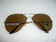 AVIATOR SUNGLASSES LARGE BROWN GLASS LENS GOLD FRAME