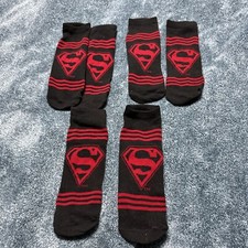 DC Comics Superman Black Red Theme 3 Pairs Socks 6 Total Socks Mens Size 6-12