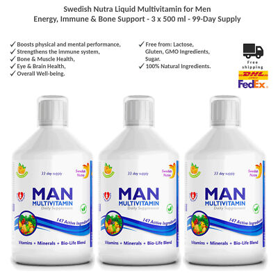Swedish Nutra Liquid Multivitamin for Men Energy, Immune & Bone Support 3x500ml