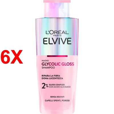 6 X Elvive Shampoo Glykol Glanz Stumpfes, PorÖses Haar 200 Ml