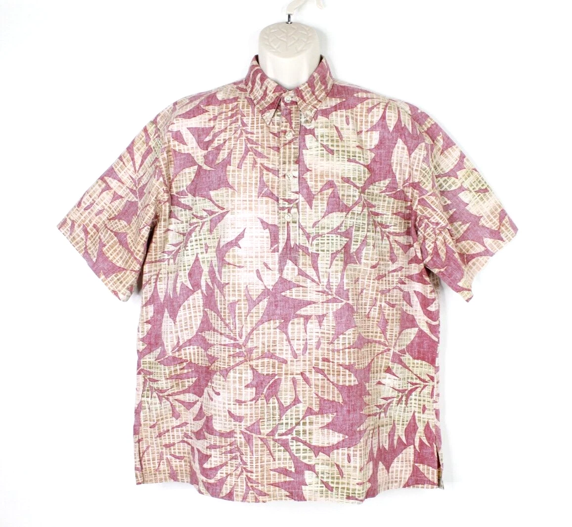 Tori Richard Shirt Mens XL Floral Short Sleeve Pullover Half Button Cotton USA