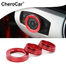 3XAir Conditioner Switch headlight Button Knob Trim Ring For Ford 2015+ Mustang