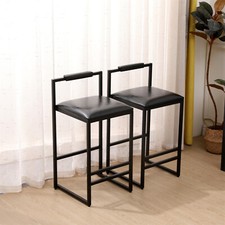 Set of 2 Bar Stool Counter Height PU Leather Bar Stool Dining Chair Black New