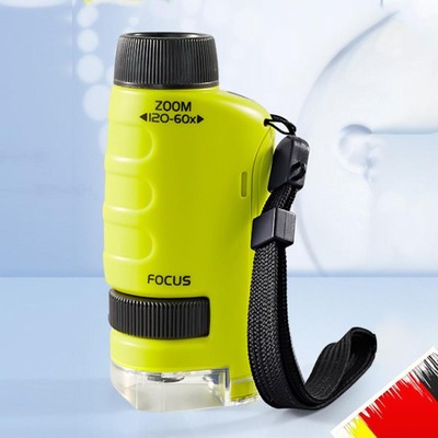 Pocket Microscope with Specimen Slides 60-120x Lab LED Light Battery Powered