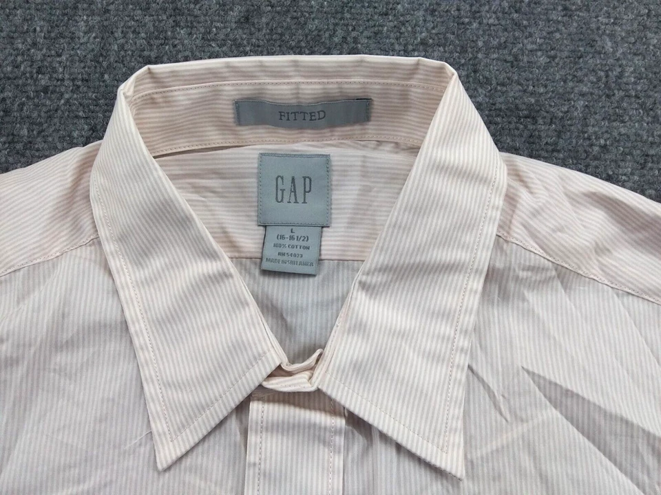 Gap 衬衫男式大号粉色白色条纹长袖棉质修身 16-16 1/2 — 第 3/4 张图片