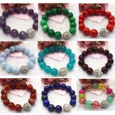 Huge 14mm Genuine Multicolor Round Gemstone Beads Elastic Bracelet 7.5" AAA