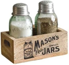 Colonial Tinworks Mason Jar Salt & Pepper Shakers Set with Wood Tray for Rustic