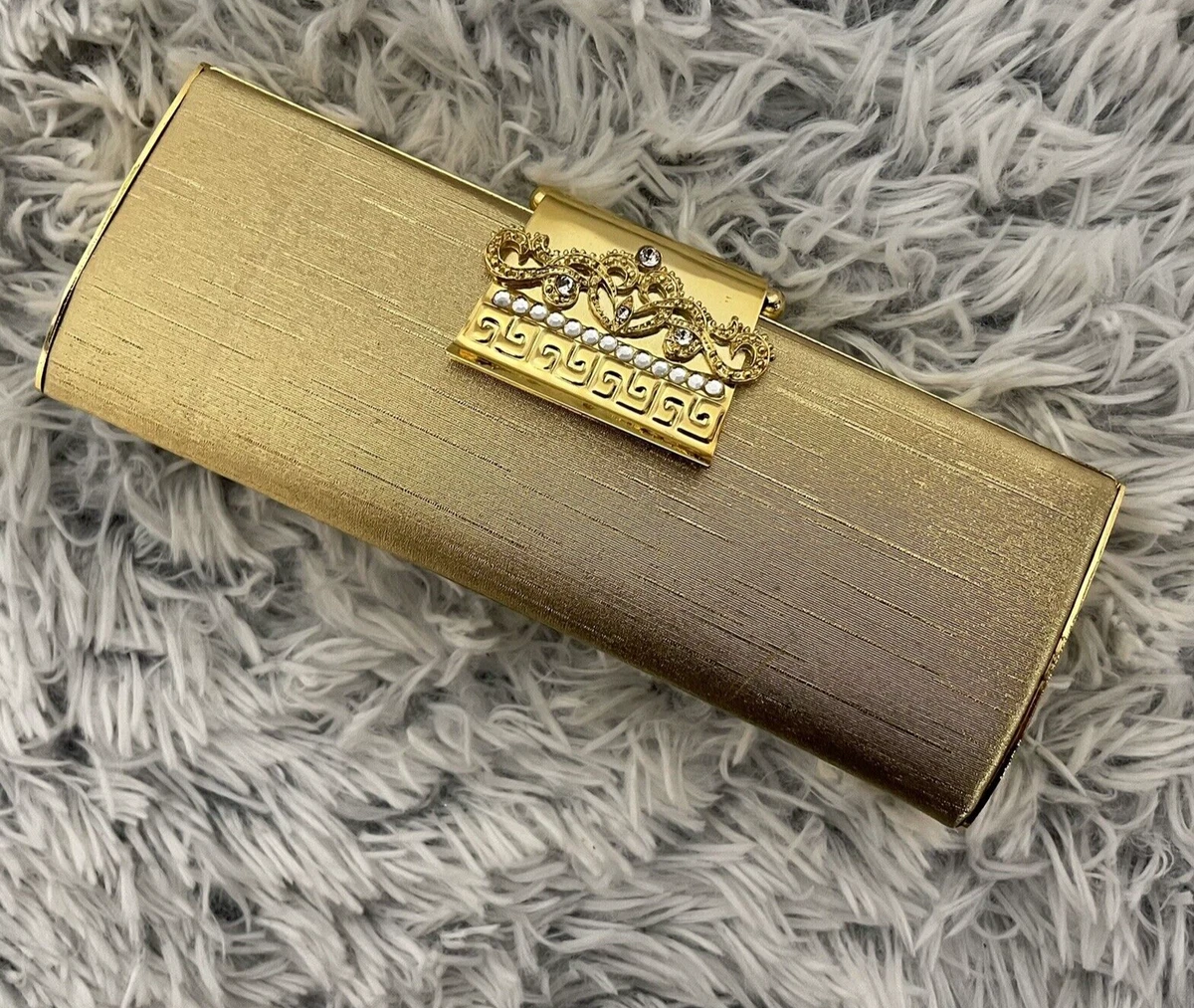 Gold Metallic Clutch Womens Evening Bag embellished clasp Party
