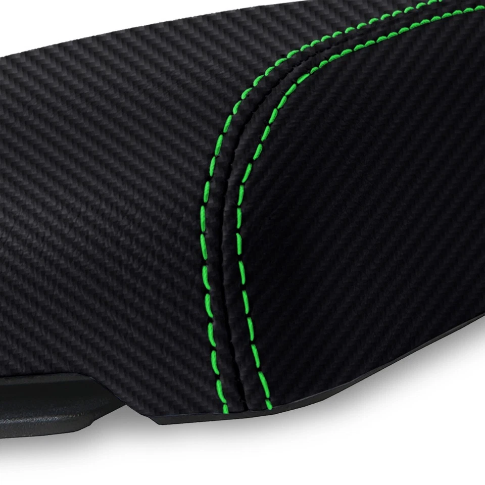 Cubierta de reposabrazos de consola de carbono para Chevrolet Colorado 1995-2005 puntada verde Foto 4 de 4