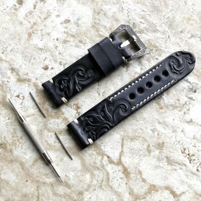 Black and Gray Tooled Leather Band Strap for Huawei Watch GT 2 & GT 46mm -B22