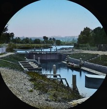 c1890s Magic Lantern Slide Photo Coloured River Thames Old WIndsor Lock
