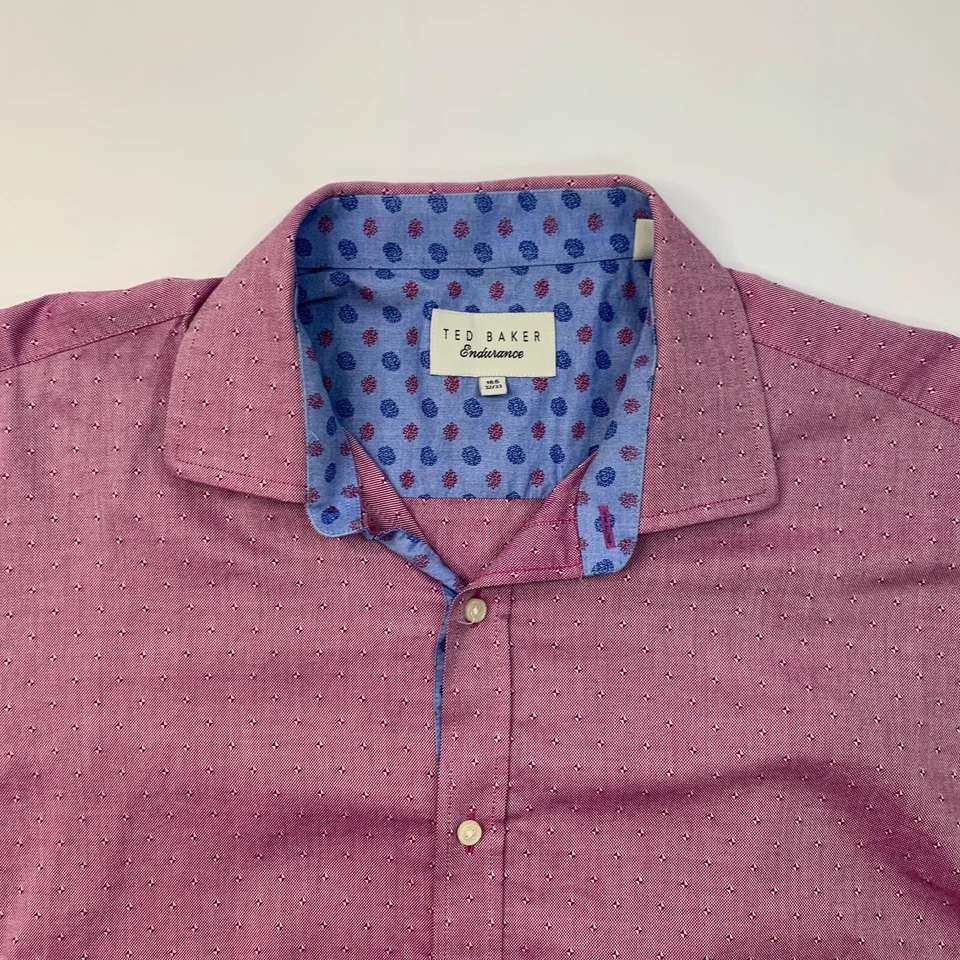 Camisa de vestir Ted Baker para hombre 16,5 rosa cerise resistencia manga larga puño abatible Foto 4 de 4