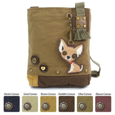 Chala Patch Crossbody Bag - Olive Canvas With Schnauzer Key Fob, Adjustable Strap