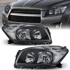 Headlight Assembly Compatible with 2009-2012 Toyota RAV4 Black W/Clear Headlamps