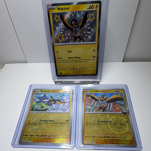 Pokemon Wattrel 3 Card Lot Shiny Rare 145/091 + 2 Reverse Holos Iono’s