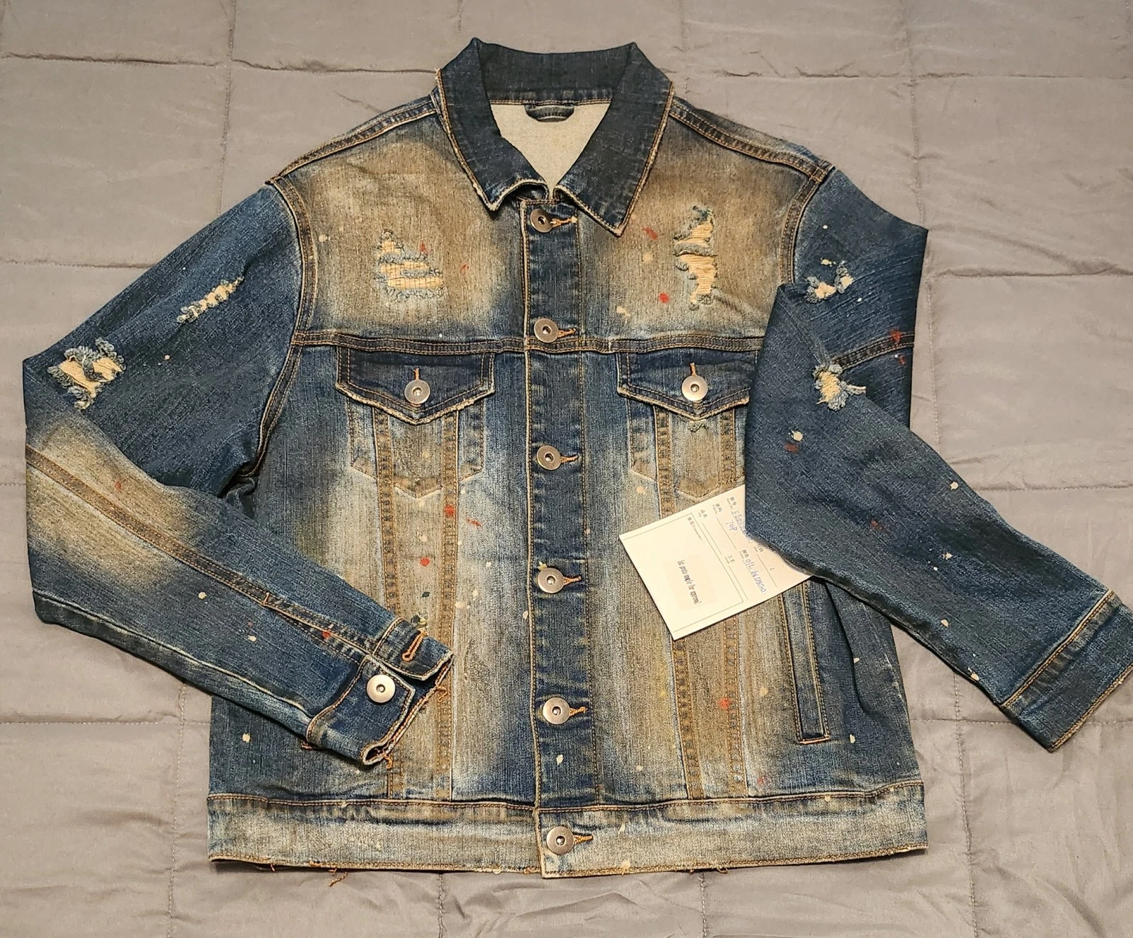 One-of-One Distressed Denim Jacket Sample Piece handmade-Size Large NWT UNISEX
