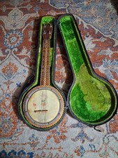 4-String Tenor Banjo Closed Back Polished Brown Wood w/ Hard Case