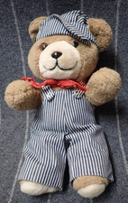 VTG 1986 Trudy 14โ Railroad Train Bear Plush Overalls Hat Bandana Made In USA