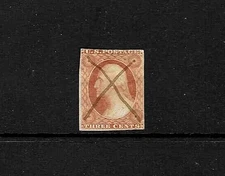 US Scott #10A orange brown Type II 3 cent Washington, pen cancel, 3 margins,