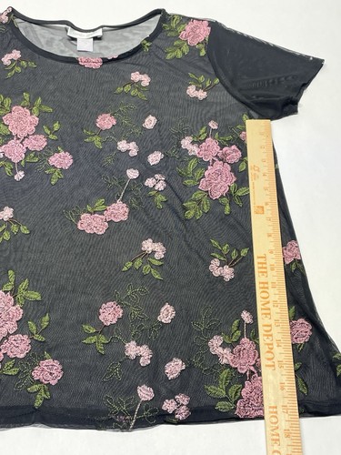 VTG Sheer Mesh Black Floral Embroidered Shirt Size 2X Boho Whimsigoth Y2K Fairy - Picture 21 of 21
