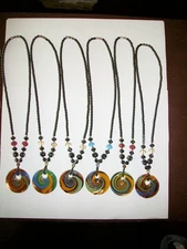 6 Pc Lot Of Murano-Style Art Glass Swirl Pendants On Hematite Necklace - NWOT