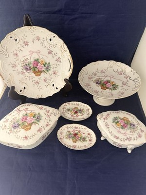 Eight pcs Vintage L & M Lipper & Mann BRISTOL GARDEN Porcelain Tableware Items