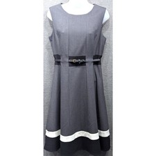 CALVIN KLEIN Dress - Gray, Belted, Midi, Sleeveless, Zip Back, A-Line, Size 6