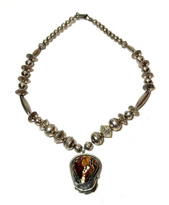 Estate Native American Sterling Silver Agate? Pendant Necklace