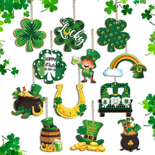 Wooden Shamrock Ornaments for St. Patrick's Day - 24 Piece Hanging Set