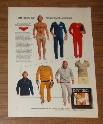 Seltene Werbung vintage HOM Mini-Slip für Sport und Spaß Herrenunterwäsche 1982