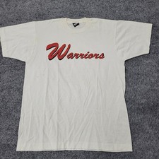 Screen Stars T-Shirt Mens Size L White Warriors Script Graphic USA Made Vintage