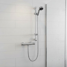 Round Chrome Thermostatic Shower Mixer Bar Valve & Adjustable Slide Rail Kit