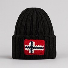 Napapijri Mens/Womens Semiury Black Beanie – Iconic Flag Patch