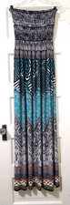 FLASH SALE!! Womens ING BOHO STRETCHY LONG STRAPLESS MAXI Dress Small Teal Black