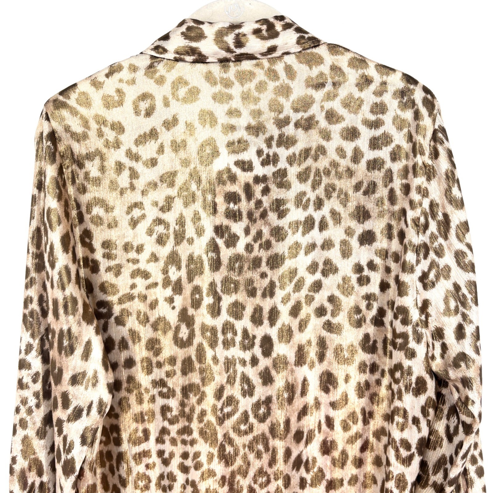 NWT Zara Button Up Shirt Gold Shimmer Leopard Print Long Sleeve Relaxed Woven S image 10