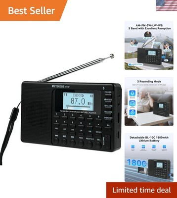 Compact V115P Portable Radio   5-Band Receiver with 1800mAh Rechargeable Battery