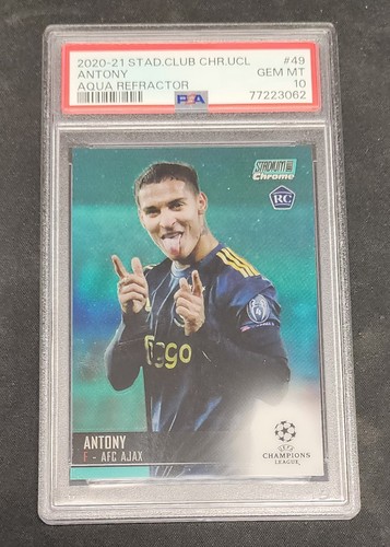 2020 Stadium Club Chrome UCL Aqua Refractor /199 Antony #49 RC PSA 10 Rookie - Picture 1 of 3
