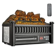 16 Inch Electric Fireplace Log Heater with Remote 5 Flame Brightness Timer