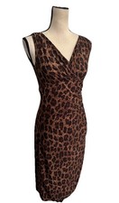 RALPH LAUREN A-Line Fitted Dress Animal Print Leopard Ruched Waist Size 2