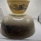 Vintage Pyrex 1976 Homestead Tan Speckled Blue Floral Mix Bowls 404 And 401