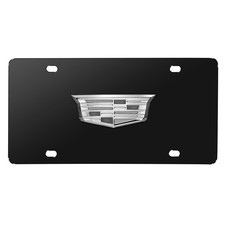 Cadillac New Crest 3D Chrome Logo on Black Stainless Steel License Plate