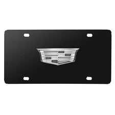 Cadillac New Crest 3D Chrome Logo on Black Stainless Steel License Plate