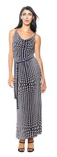 Striped Metal Embellished Sleeveless Belted Maxi Dress Navy Small