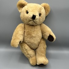 Vintage Jointed Tan Teddy Bear with Brown Velvet Paws and Brown eyes